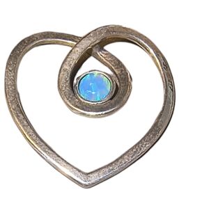 Vintage Israel Artist Didae Opal & Sterling Silver Heart Pendant